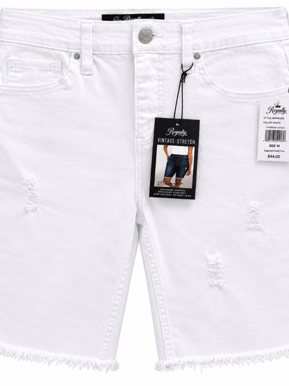 Womens Royalty for me white Bermuda shorts size 10 NWT distressed